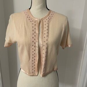 Vintage Blush Pink Cashmere Beaded Cardigan